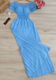 Vestido Longo com Manguinha e Lastex