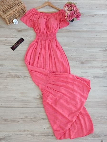 Vestido Longo com Manguinha e Lastex